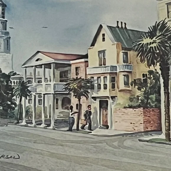 Lithograph signed by Artist Emerson “Charleston’s Meeting Street”  6 X 8 framed - Picture 7 of 14